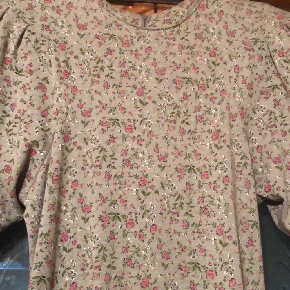 Vintage Joni Blair of California sz 5 gray dress w/ pink roses 3/4 sleeves dress